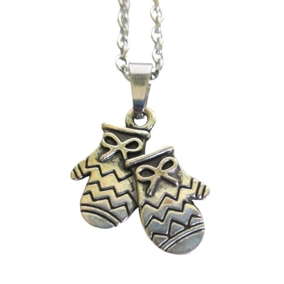 New Mittens Pendant Necklace With 18" Stainless Chain Winter Jewelry Gift - Picture 1 of 5